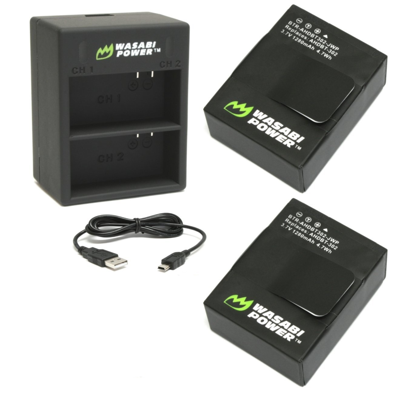 and Charger for GoPro HERO3+ Wasabi Power Battery AHDBT-301 HERO3 and GoPro AHDBT-201 2-Pack AHDBT-302 